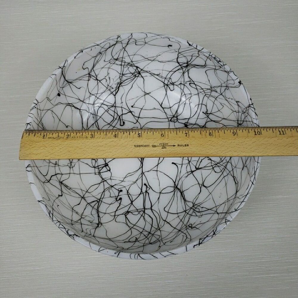 Black Spaghetti String Drizzle Serving Bowl White Glass Atomic MCM Vintage - Picture 10 of 16